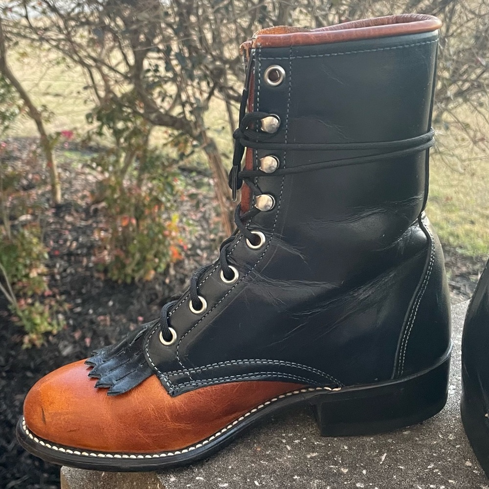 Loredo Vintage Navy Blue & Tan Kiltie Lace Up Victorian Boot Size 5.5 - Picture 4 of 9